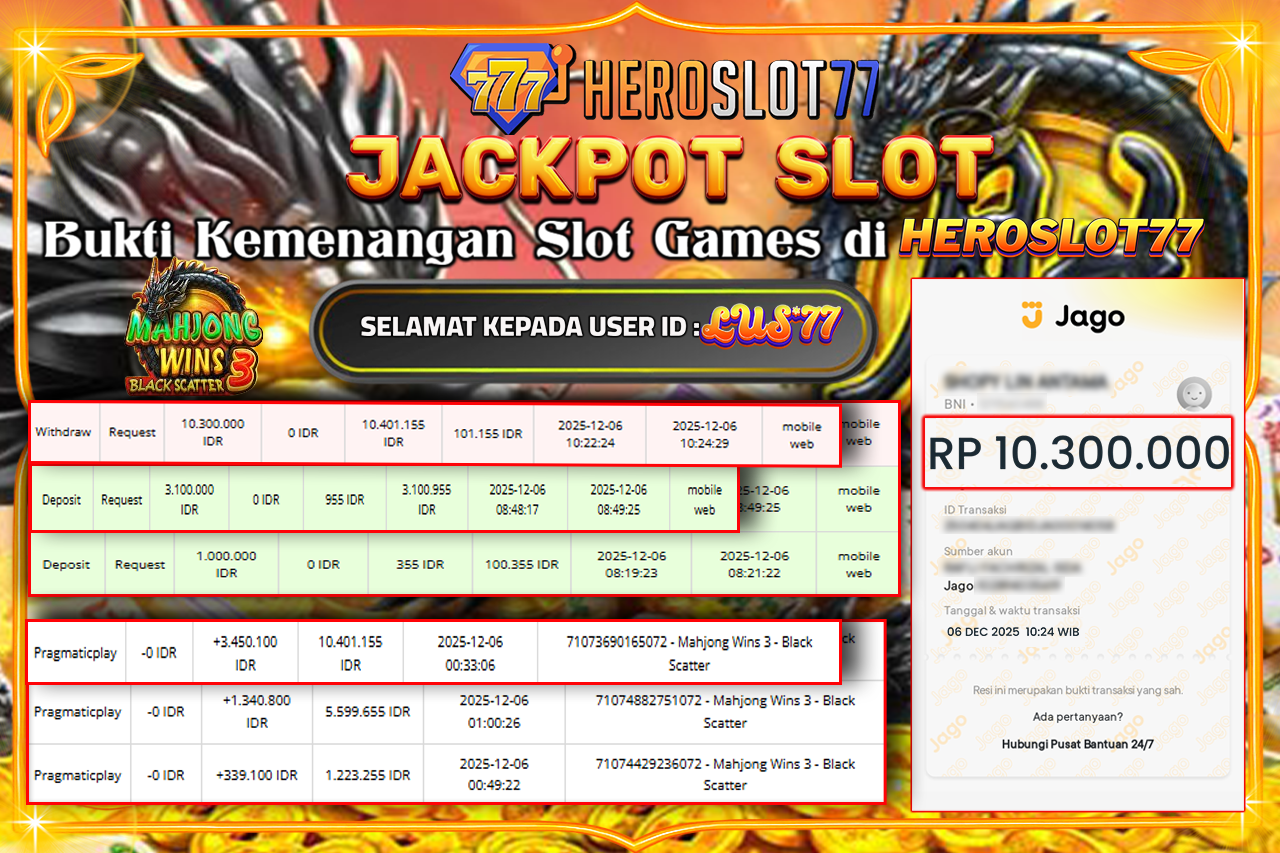HEROSLOT77 JACKPOT MAHJONG WINS 3 - BLACKSCATTER - Pragmaticplay Rp 10.300.000.- LUNAS!!!
